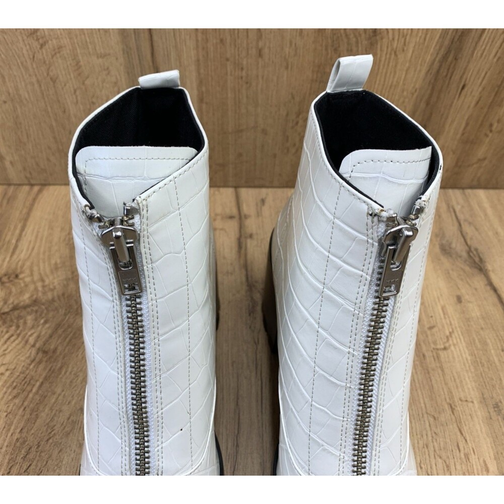 BP Marley White Platform Croc Print Ankle Boots Front Zip Block Heel Size 8.5 M - Picture 8 of 16
